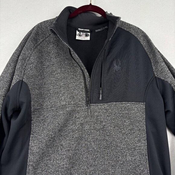 Spyder Half Zip Sweater Jacket Mens XL Gray Black Gait Knit Pullover Fleece Line - Picture 2 of 13